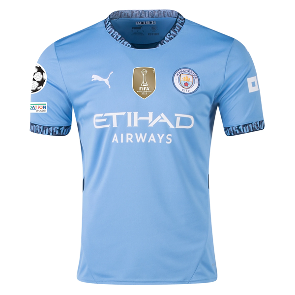 Puma Manchester City Manuel Akanji Home Jersey w/ Champions League + Club World Cup Patch 24/25 (Team Light Blue/Marine Blue)
