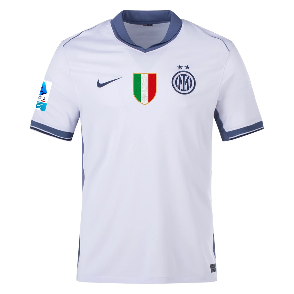 Nike Inter Milan Kristjan Asllani Away Jersey w/ Serie A + Scudetto Patch 24/25 (Summit White/Iris Whisper)