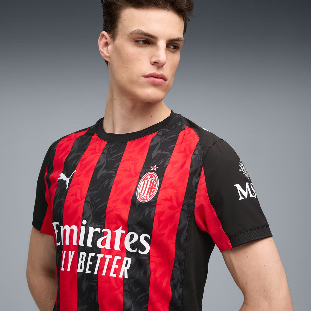 Puma Gabbia Men's AC Milan Authentic Home Jersey 25/26 w/ Seria A Patch (Red/Black)