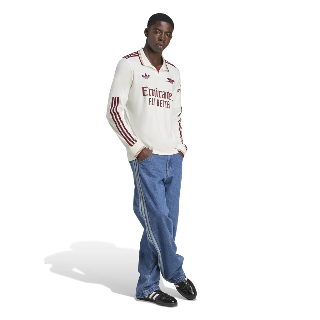adidas Arsenal Gabriel Third Long Sleeve Jersey w/ EPL + No Room For Racism 25/26 (White/Burgundy)