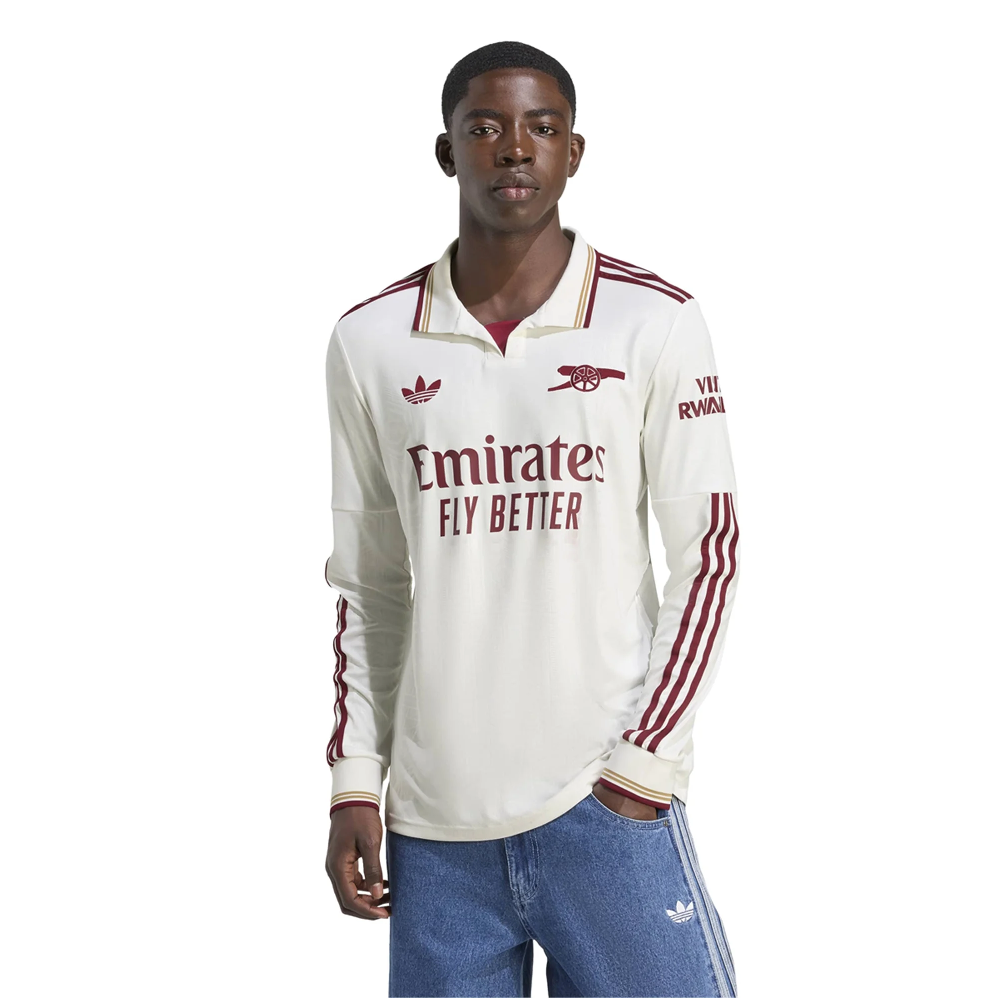 adidas Arsenal Martin Ødegaard Third Long Sleeve Jersey w/ EPL + No Room For Racism 25/26 (White/Burgundy)