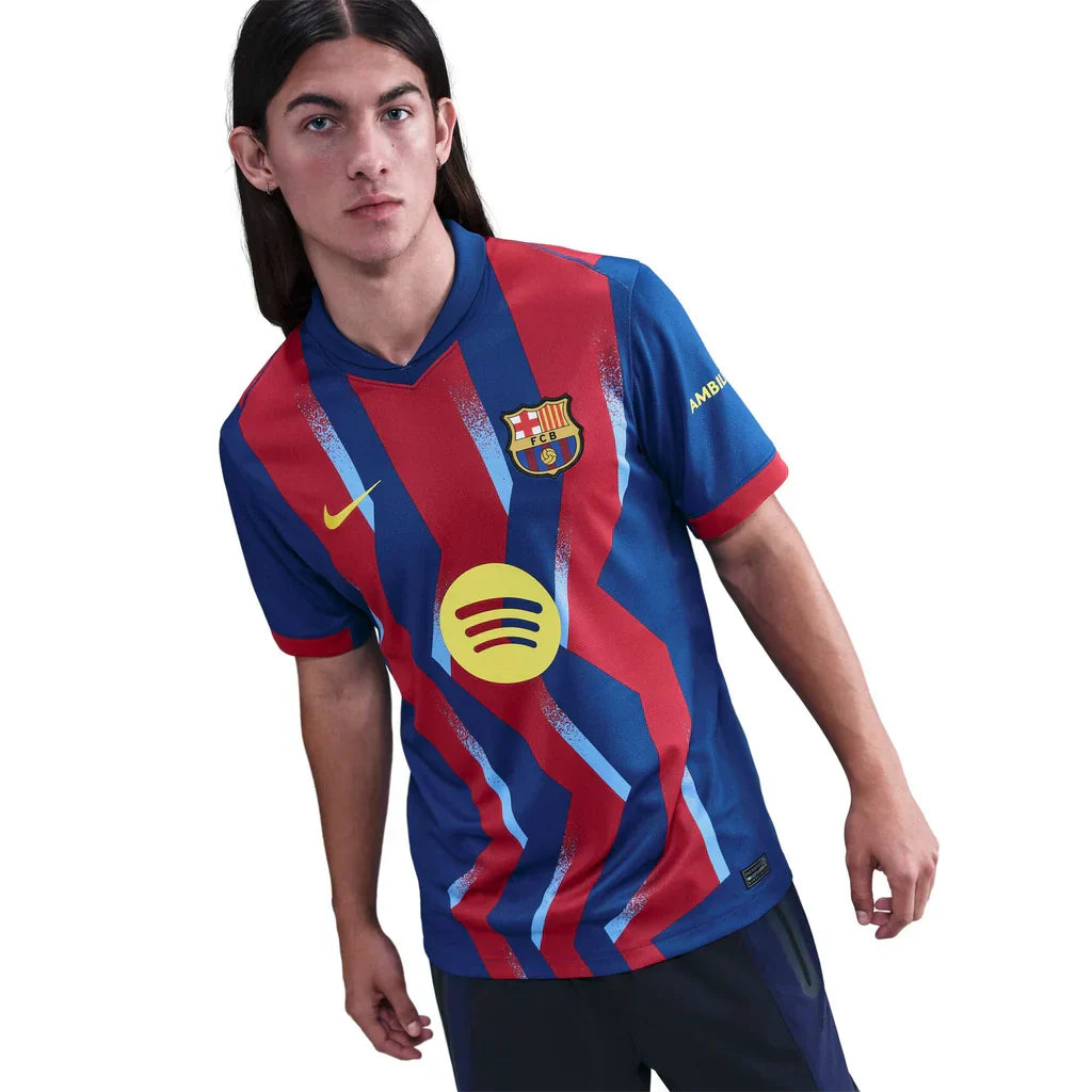 Nike Men's FC Barcelona Lamine Yamal 4th Jersey 25/26 w/ La Liga Patches (Blue/Red/Yellow)