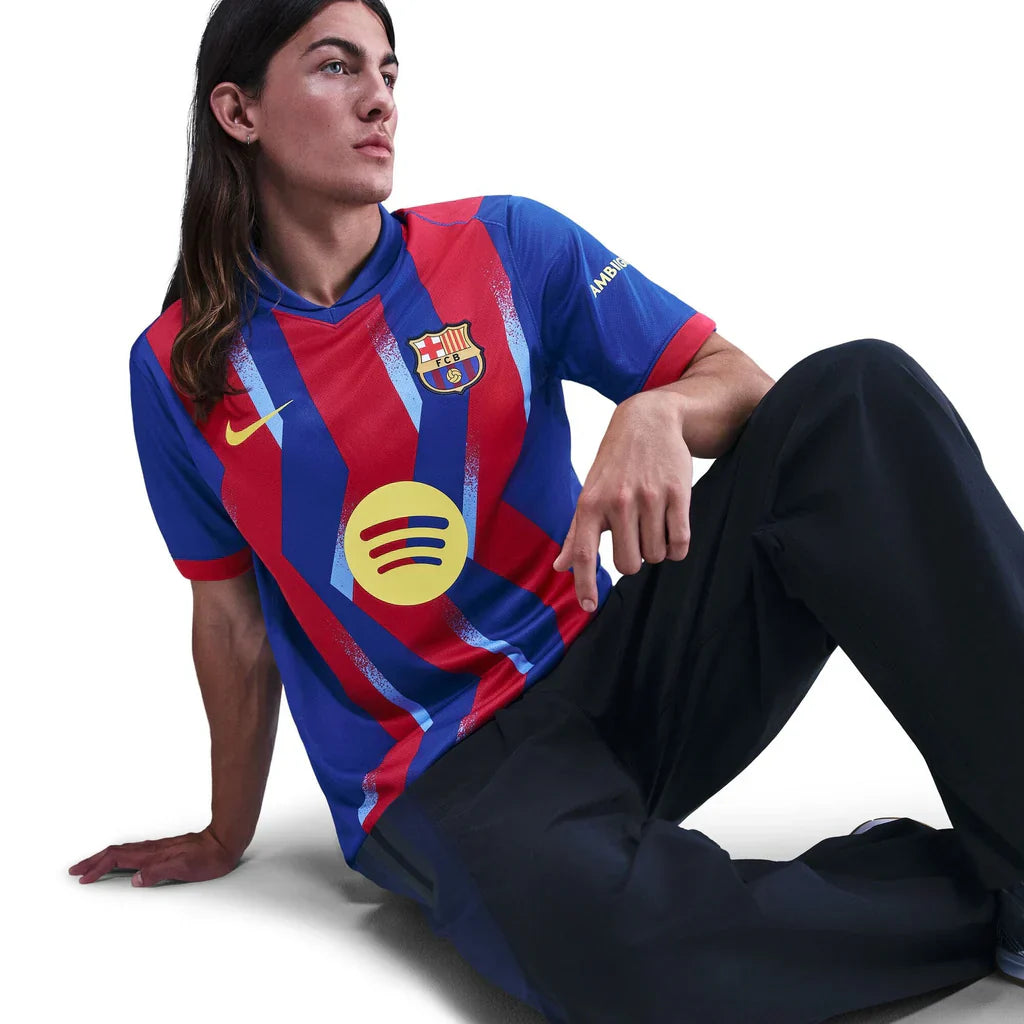 Nike Men's FC Barcelona 4th Jersey 25/26 w/ La Liga Patches (Blue/Red/Yellow)