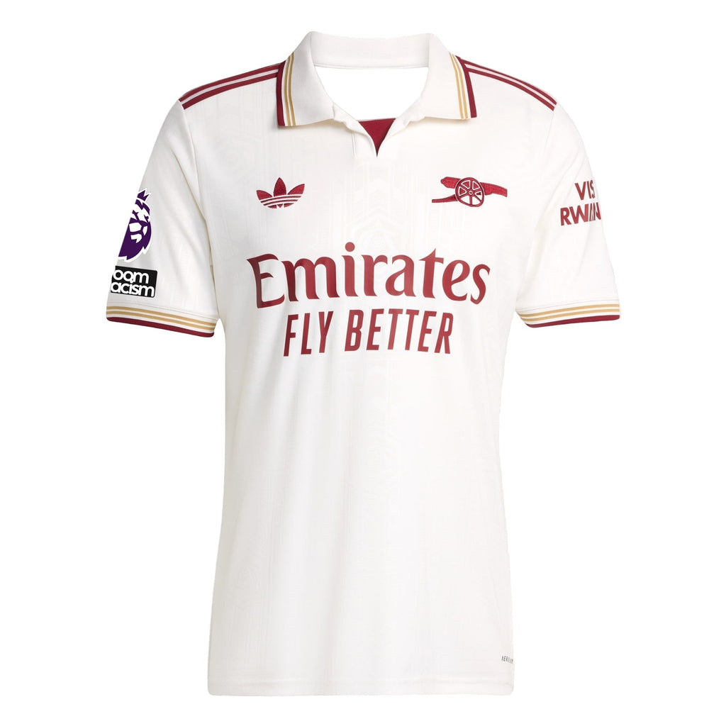 adidas Eze Men's Arsenal FC Third Jersey 25/26 w/ NRFR + EPL Patches (White/Burgundy)