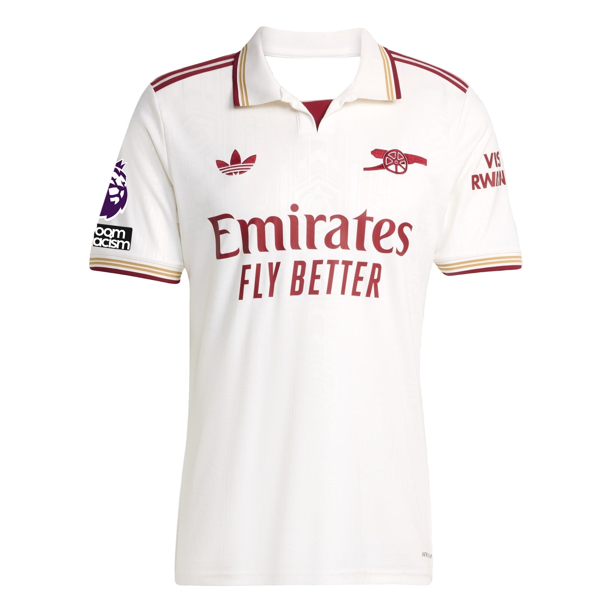adidas Saka Men's Arsenal FC Third Jersey 25/26 w/ NRFR + EPL Patches (White/Burgundy)