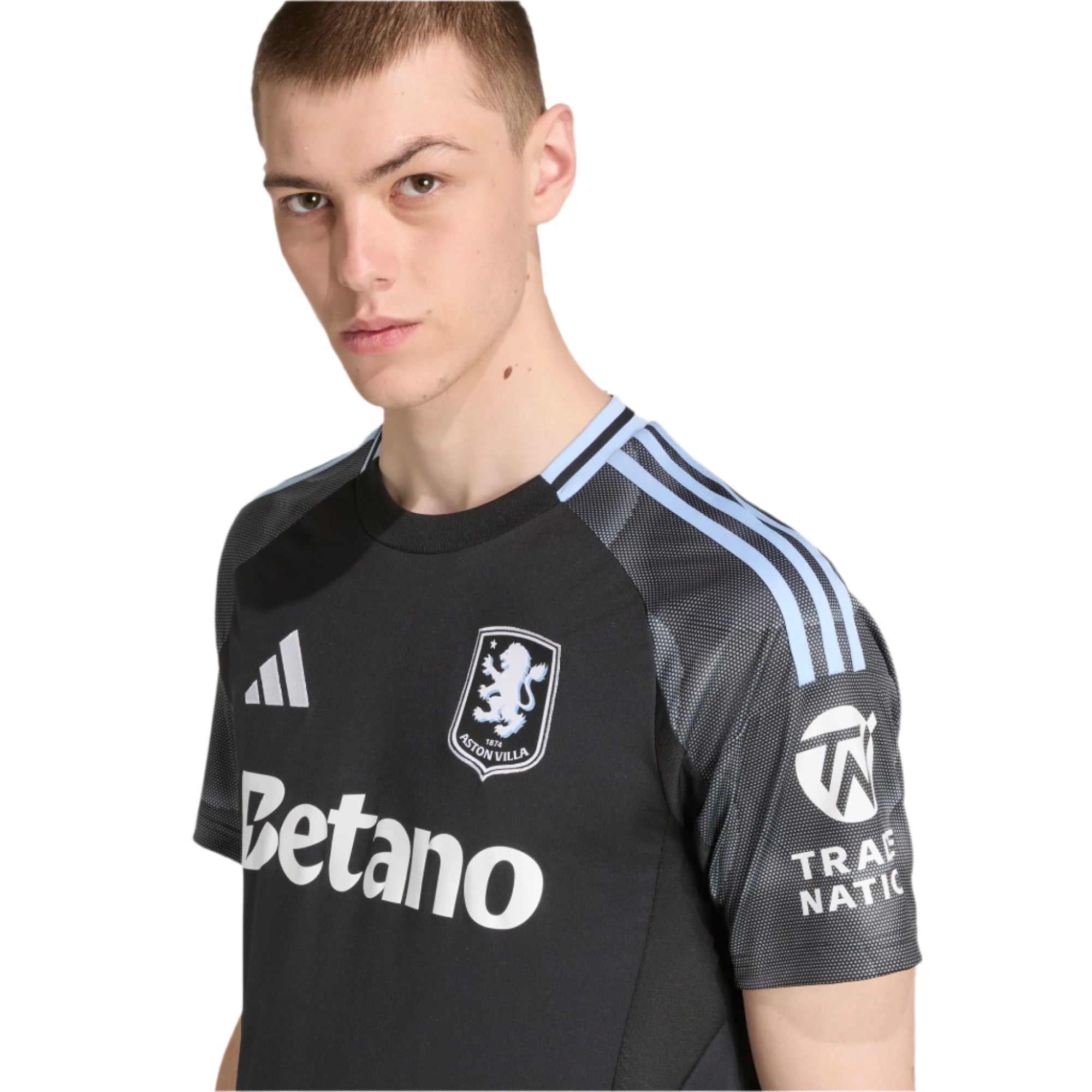 adidas Konsa Men's Aston Villa 25/26 Away Jersey w/ EPL + NRFR Patches (Black/Global Blue)