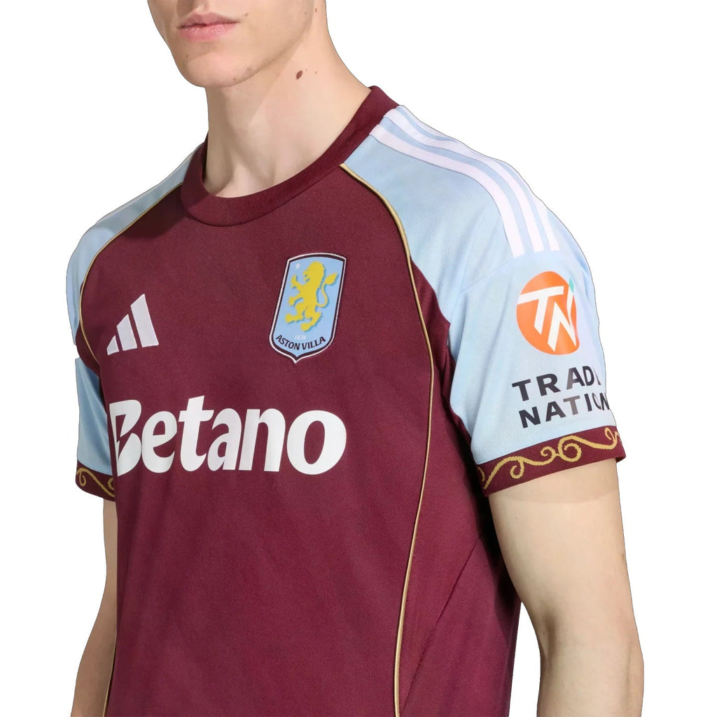 adidas Mings Men's Aston Villa Home Jersey 25/26 w/ NRFR + EPL Patches (Maroon/Blue)