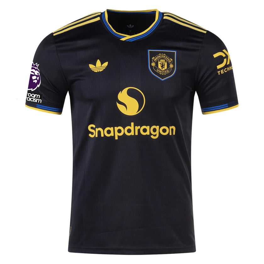 adidas Sesko Men's Manchester United Authentic Third Jersey 25/26 w/ NRFR + EPL Patches (Black)
