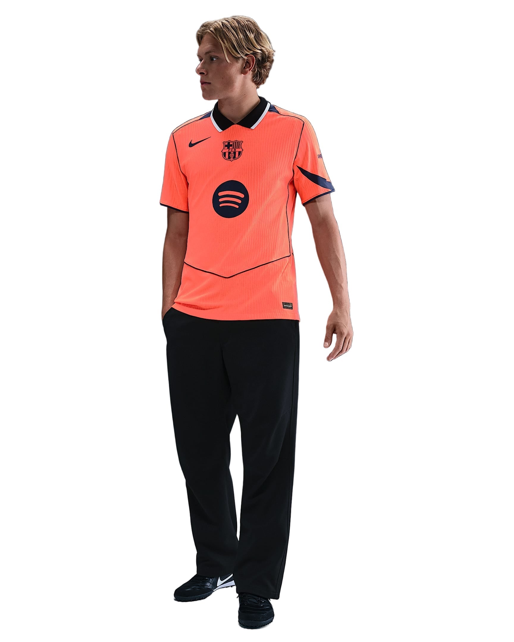 Nike Olmo FC Barcelona Third T90 Authentic Jersey 25/26 w/ Champions League Patches (Mango/Navy)