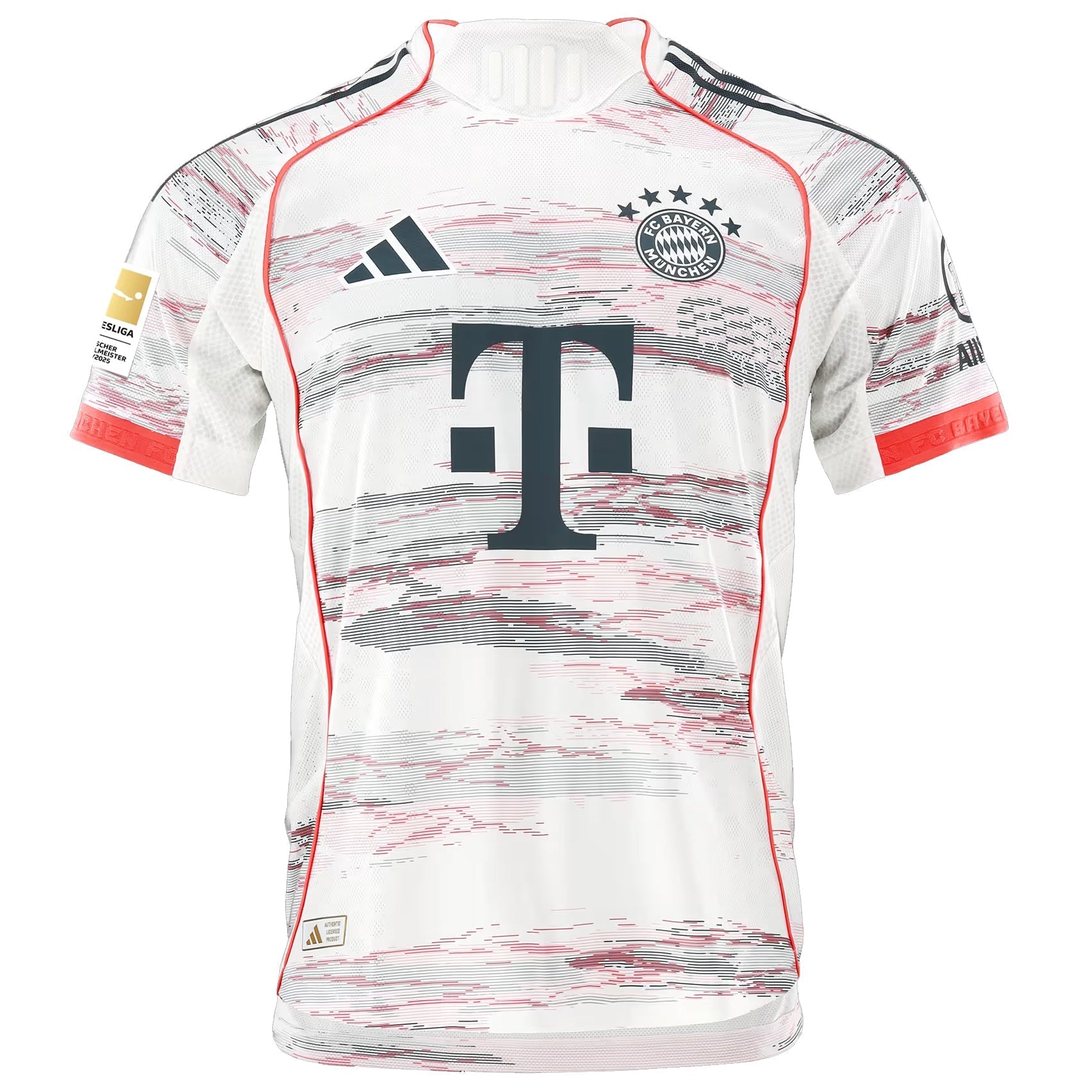 adidas Goretzka Authentic Away Jersey 25/26 w/ Sponsor + Meister Bundesliga Patch (White/Red)
