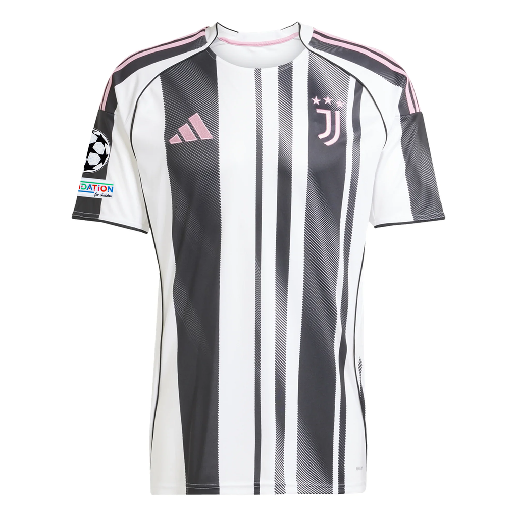 adidas Juventus Bremer Home Jersey w/ Champions League Patches 25/26 (White/Black/Pink)