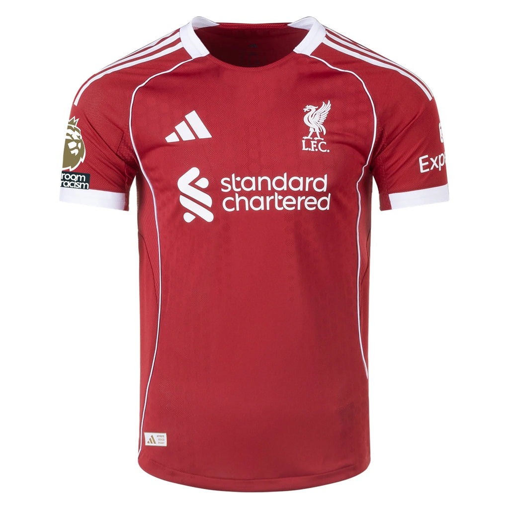 adidas Men's Liverpool FC Authentic Home Jersey 25/26 w/ EPL + NRFR Patches (Strawberry Red)