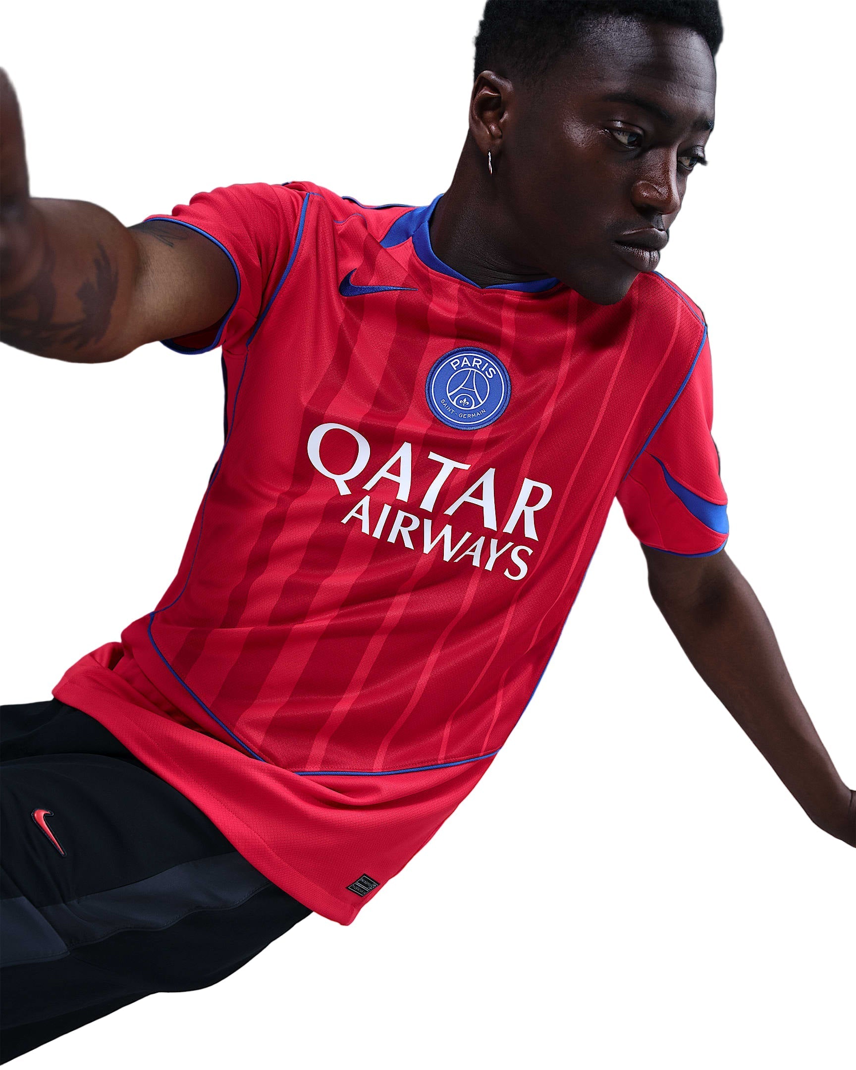 Nike Men's Paris Saint-Germain João Neves T90 Third Jersey w/ Champions League Patches 25/26 (Sport Red/Hyper Royal)