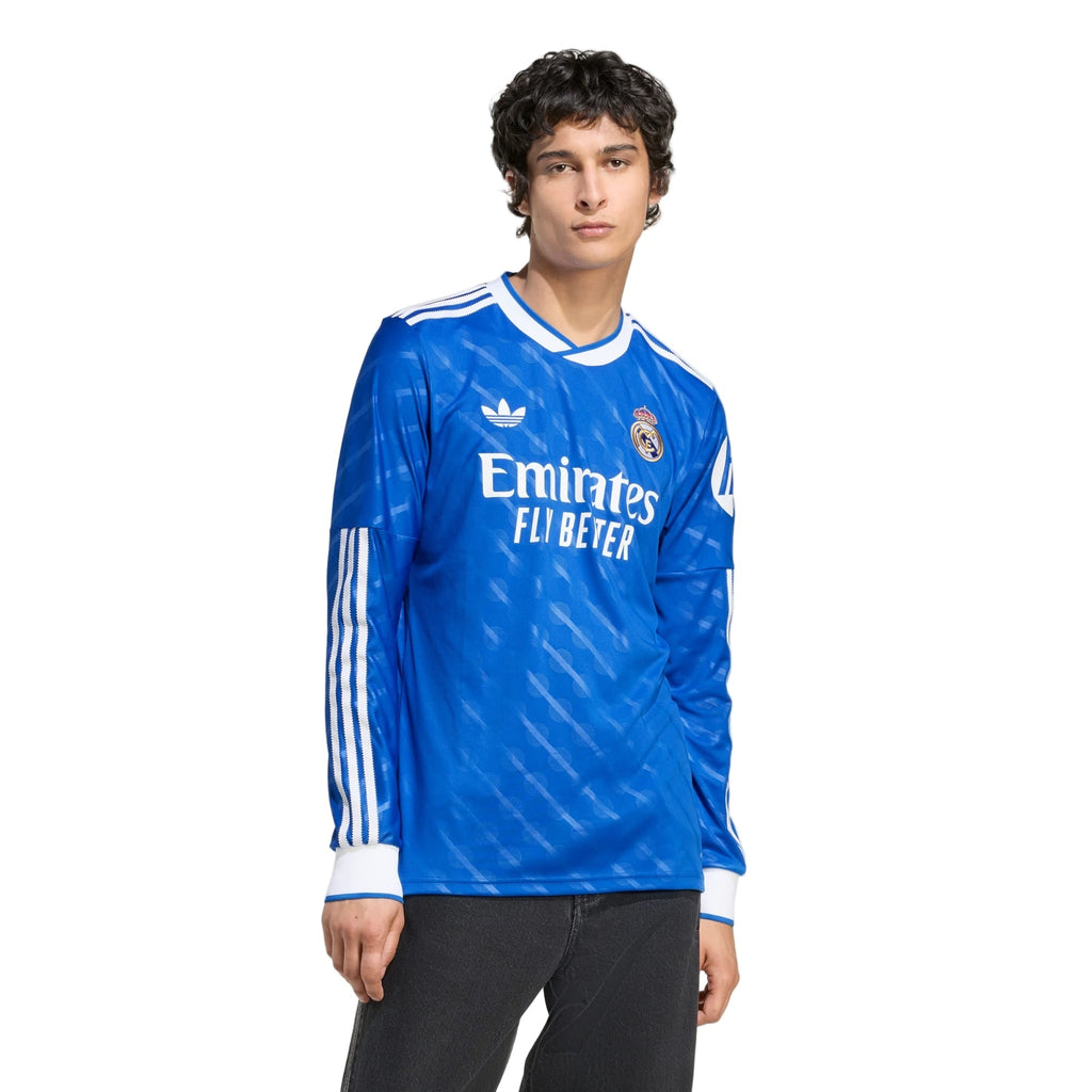 adidas Men's Real Madrid Long Sleeve Third Jersey w/ Champions League Patches 25/26 (Blue/White)