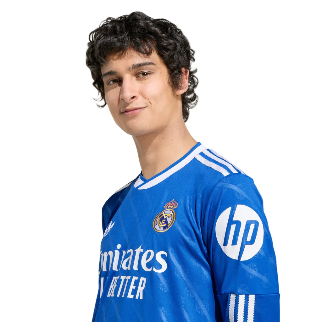 adidas Men's Real Madrid Vini Jr. Long Sleeve Third Jersey w/ Champions League Patches 25/26 (Blue/White)