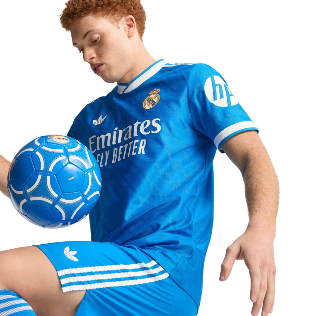 adidas Men's Alaba Real Madrid 25/26 Authentic Third Jersey w/ Champions League Patches (Blue)