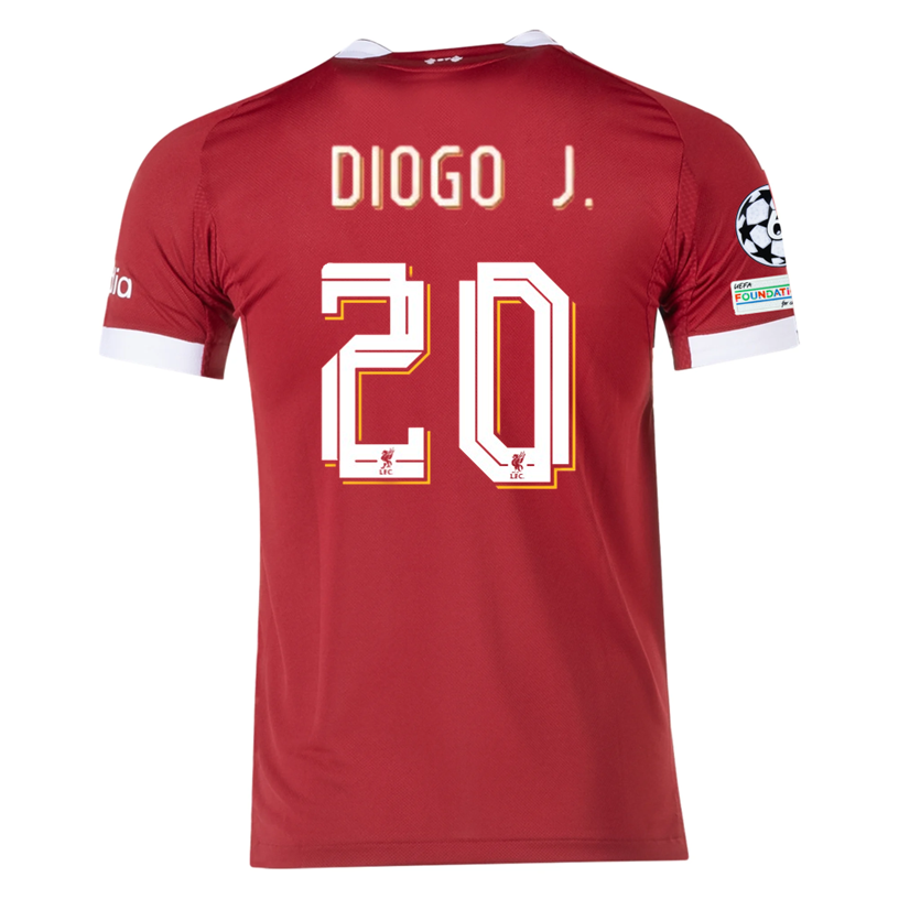 adidas Men's Liverpool FC Authentic Diogo Home Jersey 25/26 w/ Champions League Patches (Strawberry Red)