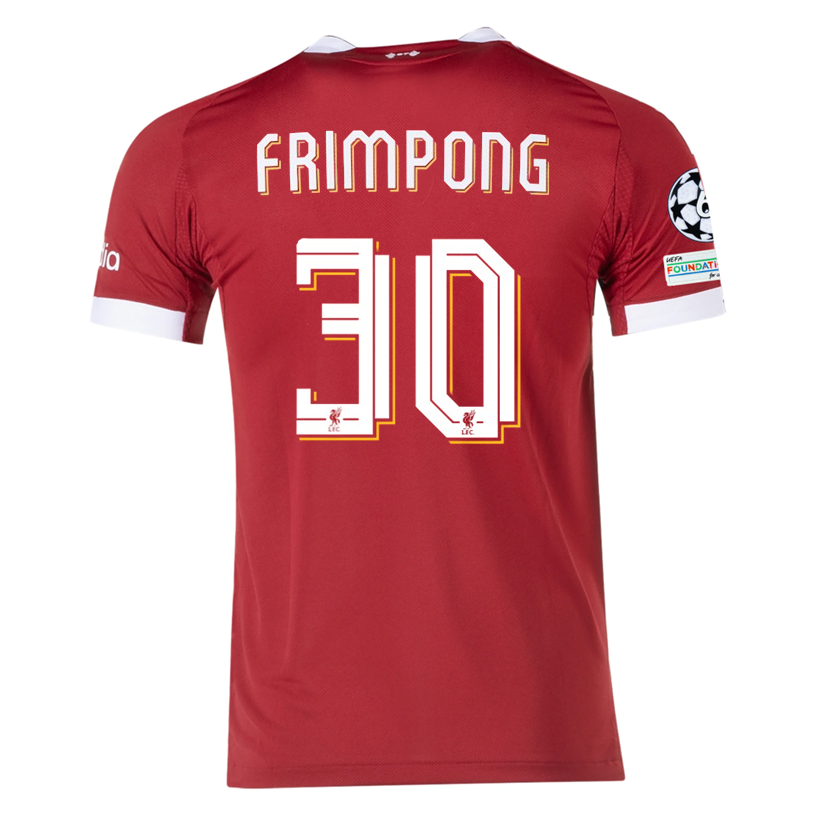 adidas Men's Liverpool Frimpong Home Jersey 25/26 w/ Champions League Patches (Strawberry Red)