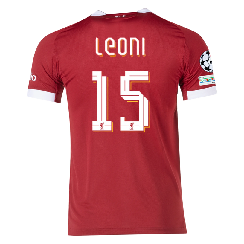 adidas Men's Liverpool Leoni Home Jersey 25/26 w/ Champions League Patches (Strawberry Red)