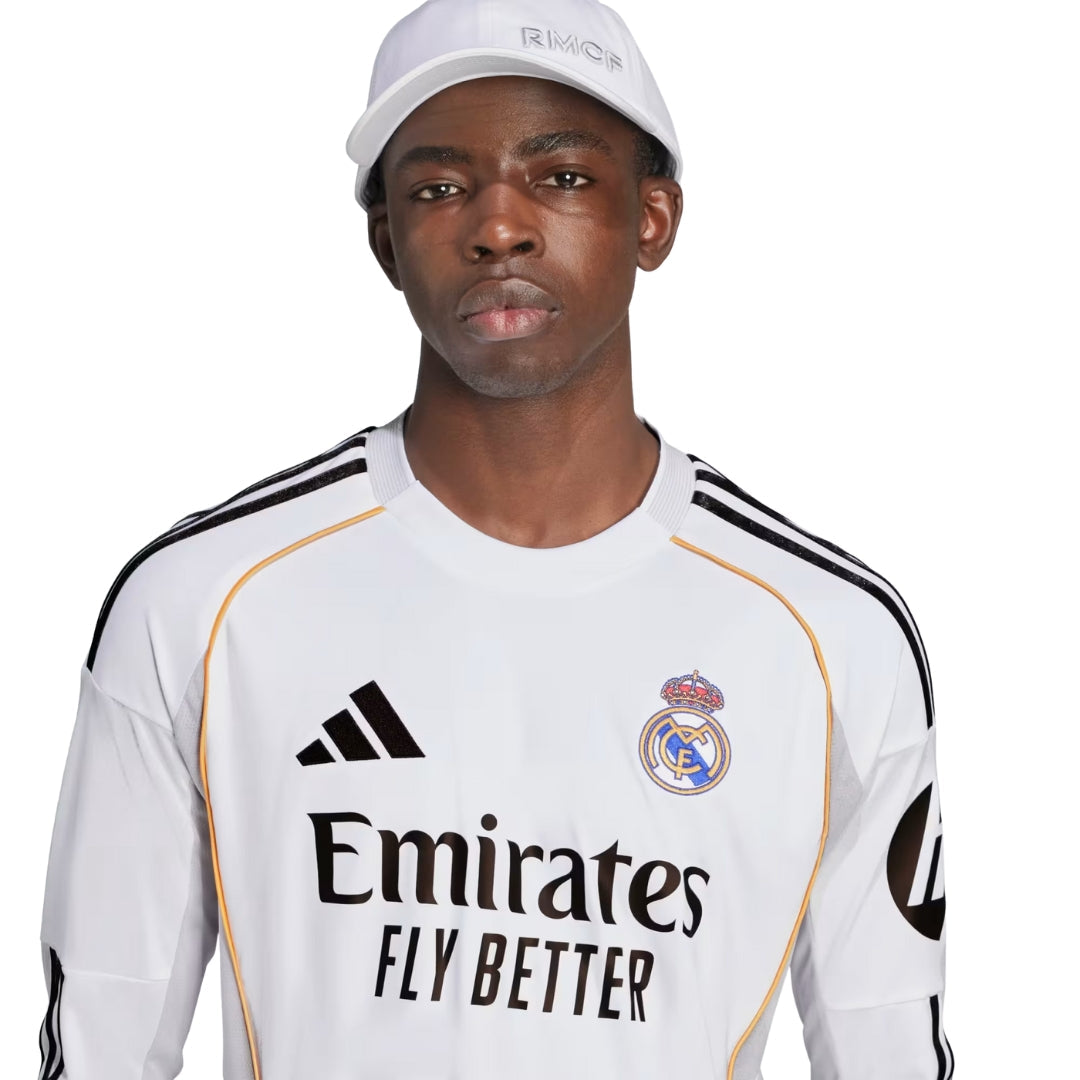 adidas Real Madrid Tchouameni Long Sleeve Home Jersey w/ Intercontinental + Champions League Patches 25/26 (White)