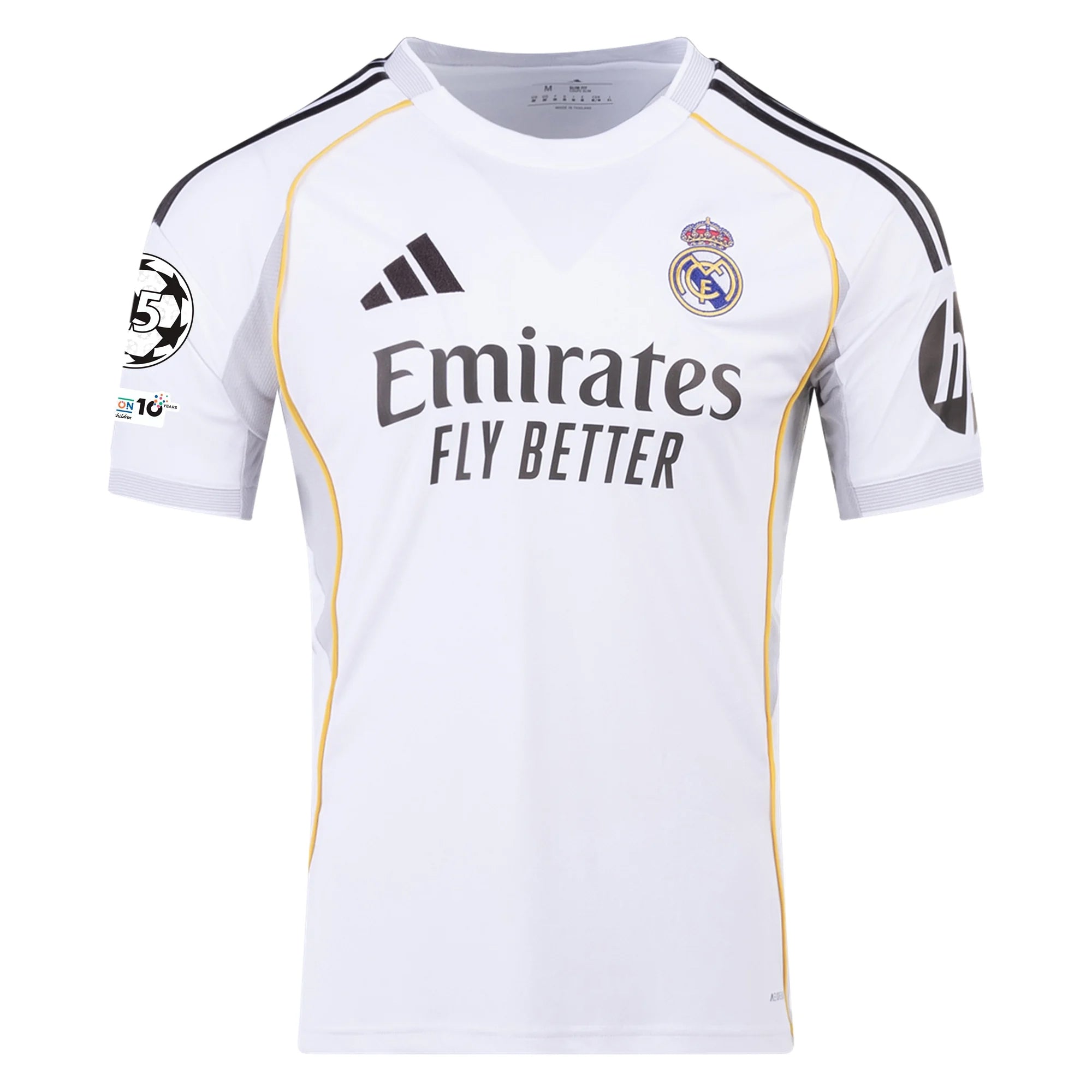 adidas Mens Endrick Real Madrid 25/26 Home Jersey w/ Champions League Patches (White)