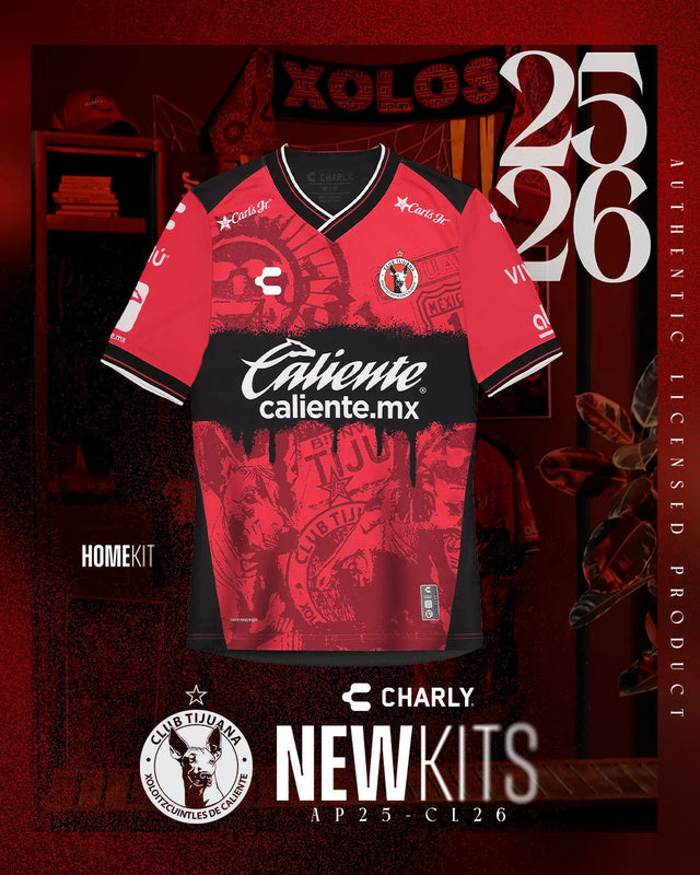 Charly Gilberto Mora Men's Club Tijuana Xolos Home Jersey 25/26 w/ BBVA MX Patch (Red/Black)