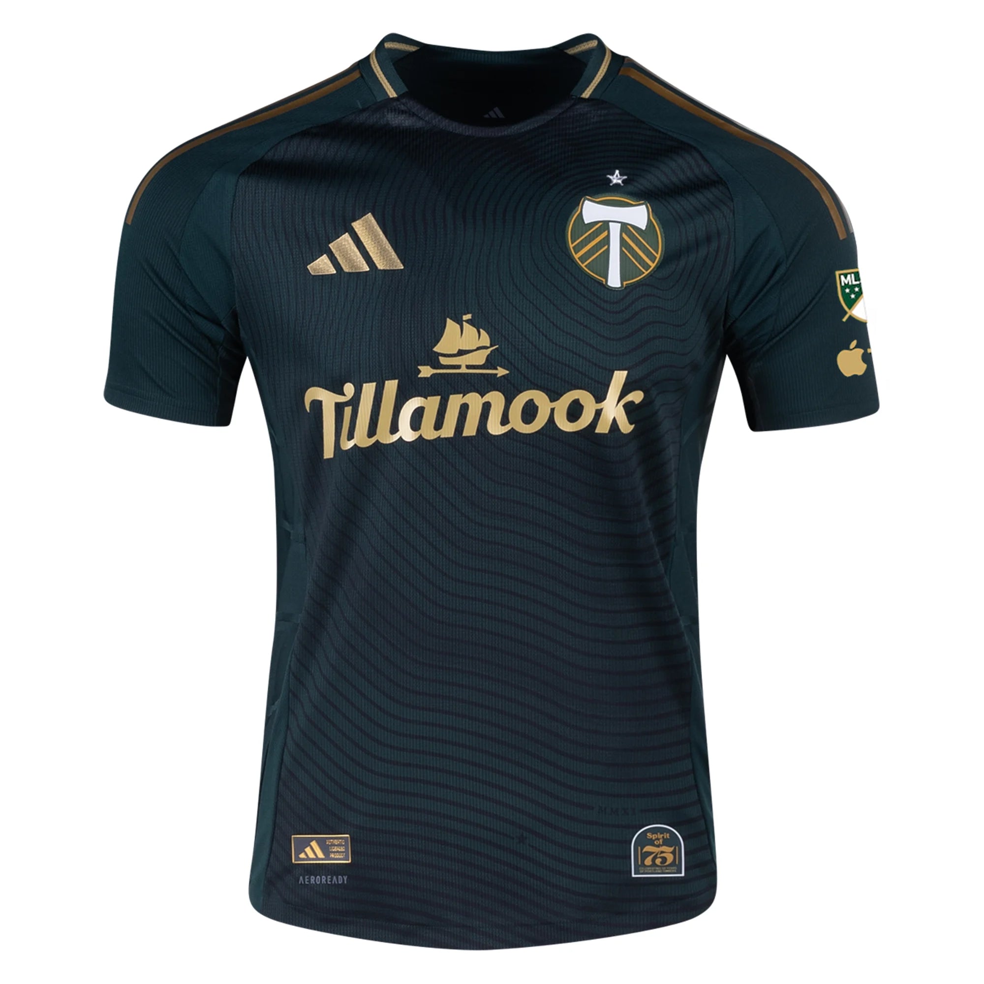 adidas Kevin Kelsy Portland Timbers Authentic Home Jersey w/ MLS & Apple Patch 25/26 (Green/Gold)