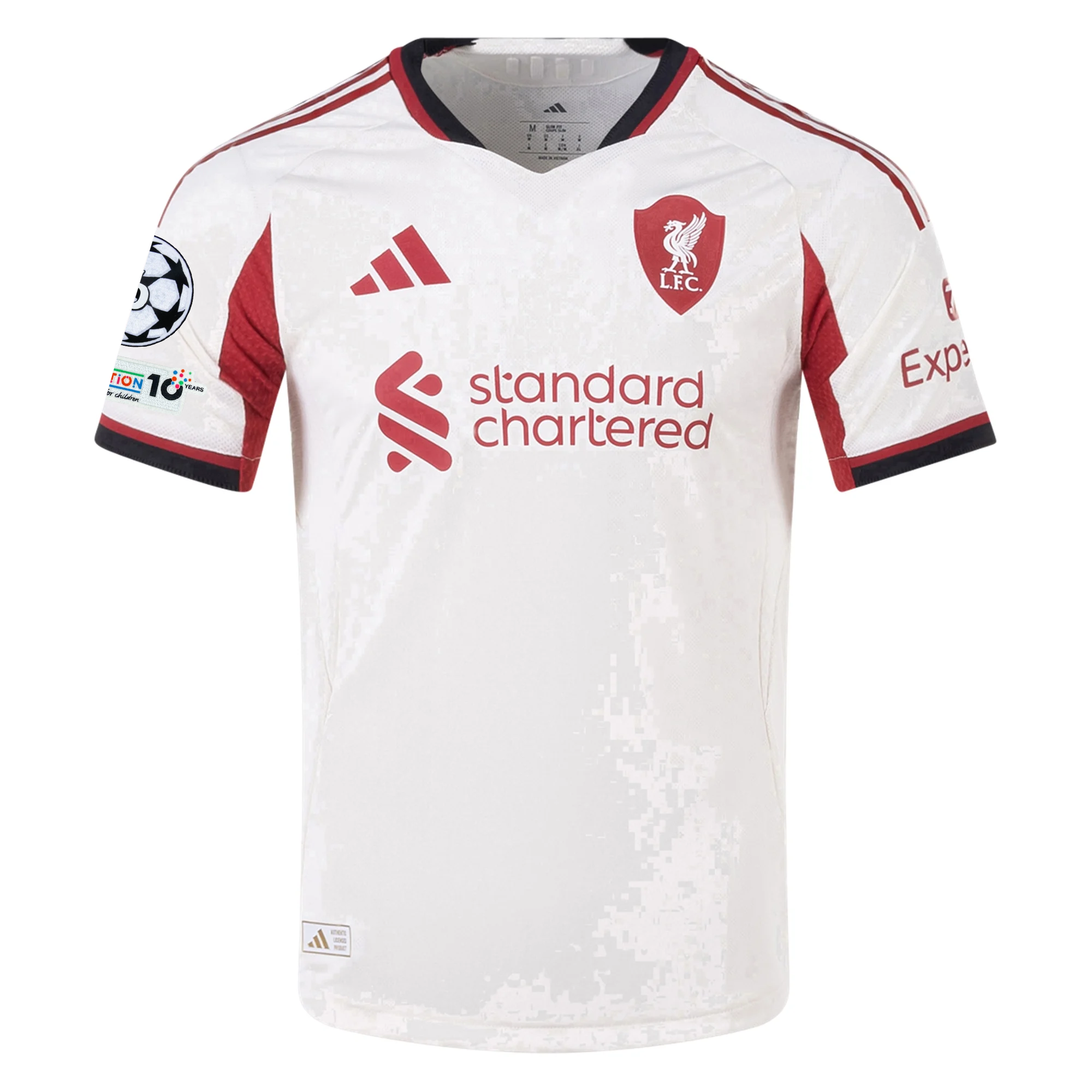 adidas Men's Liverpool Authentic Hugo Ekitike Away Jersey w/ Champions League Patches 25/26 (Wonder White)