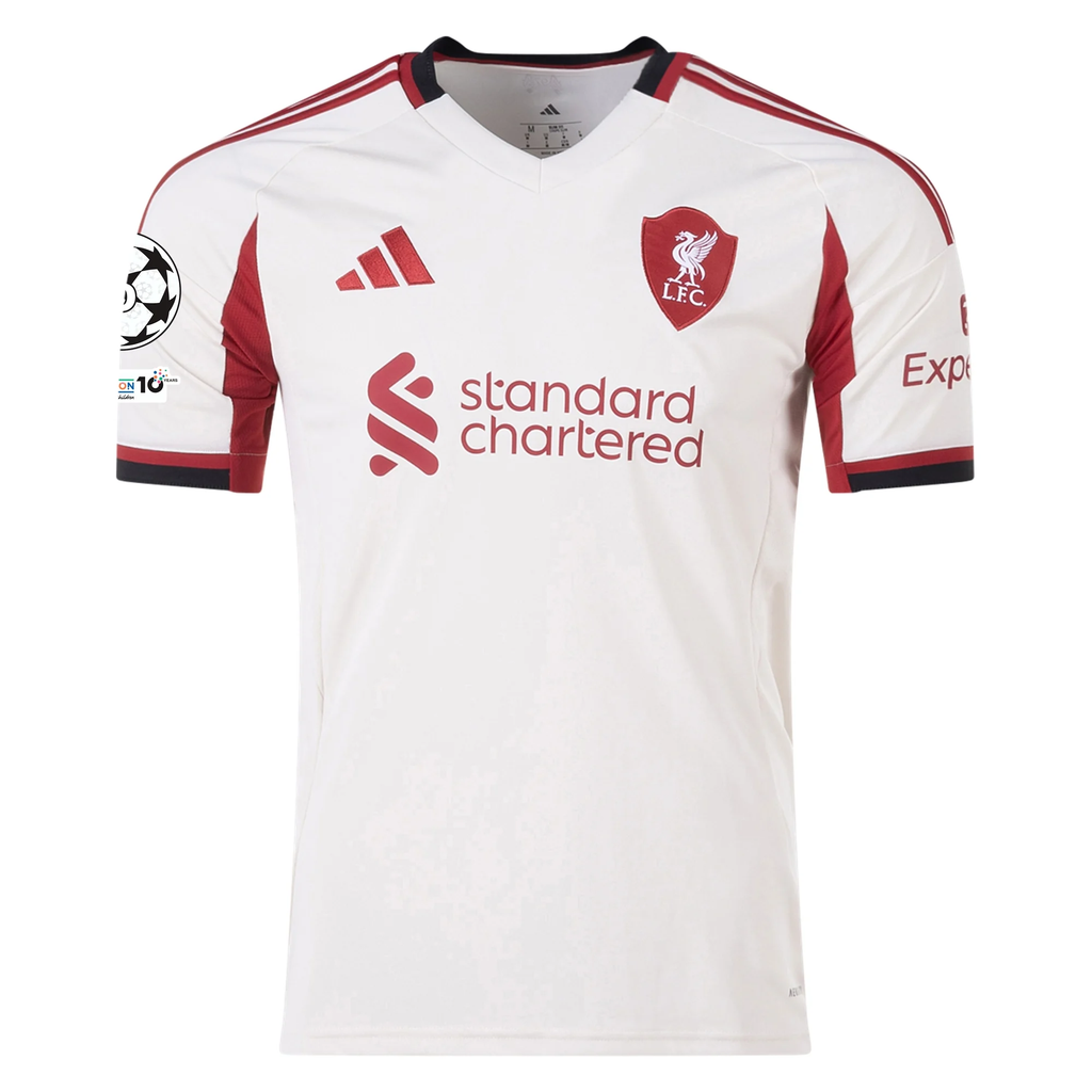 adidas Men's Liverpool Connor Bradley Away Jersey w/ Champions League Patches 25/26 (Wonder White)