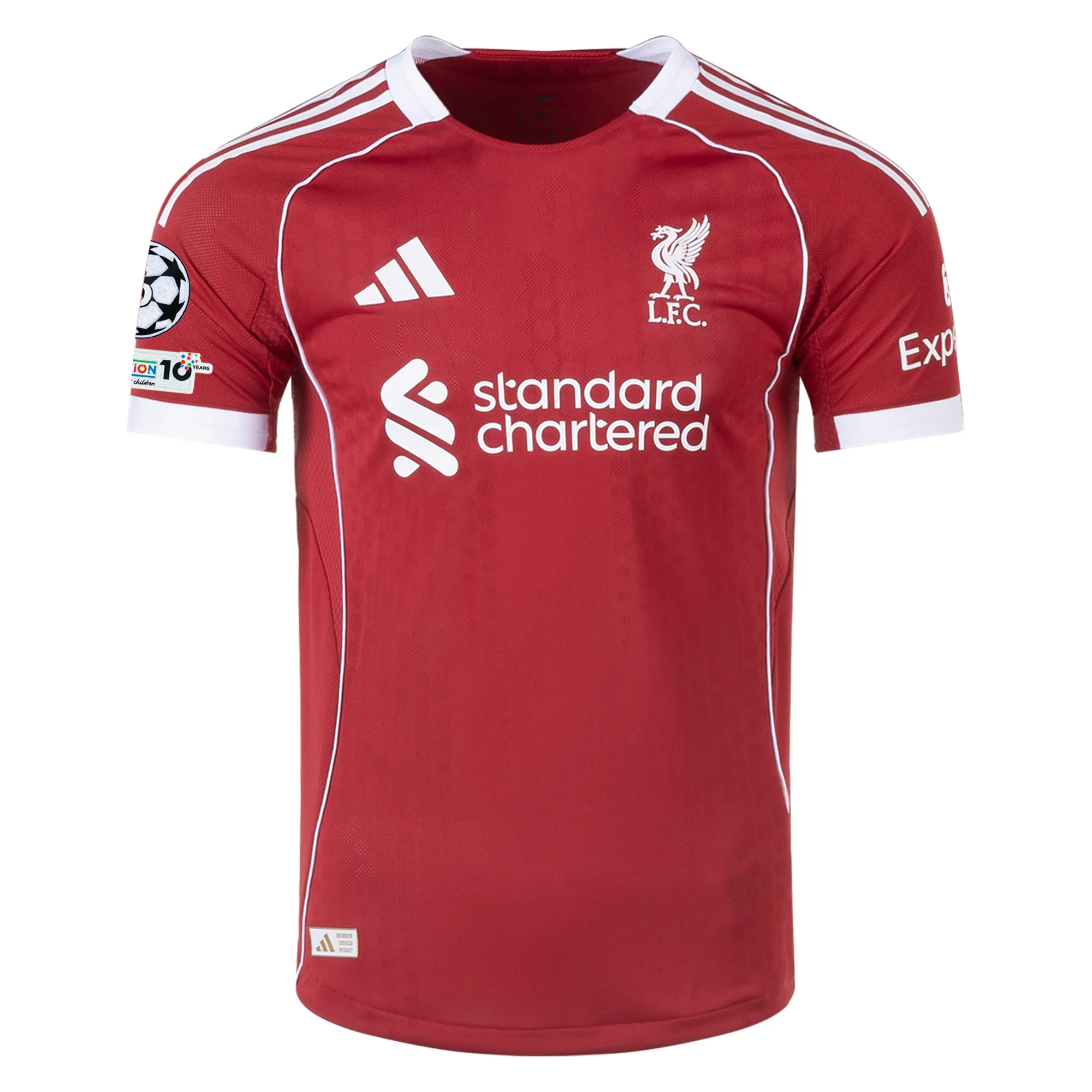 adidas Men's Liverpool FC Authentic Wirtz Home Jersey 25/26 w/ Champions League Patches (Strawberry Red)