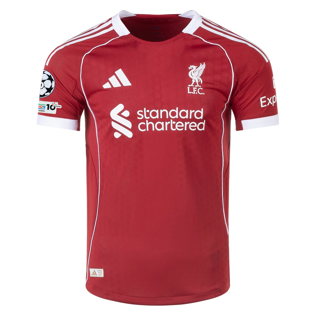 adidas Men's Liverpool FC Authentic Isak Home Jersey 25/26 w/ Champions League Patches (Strawberry Red)