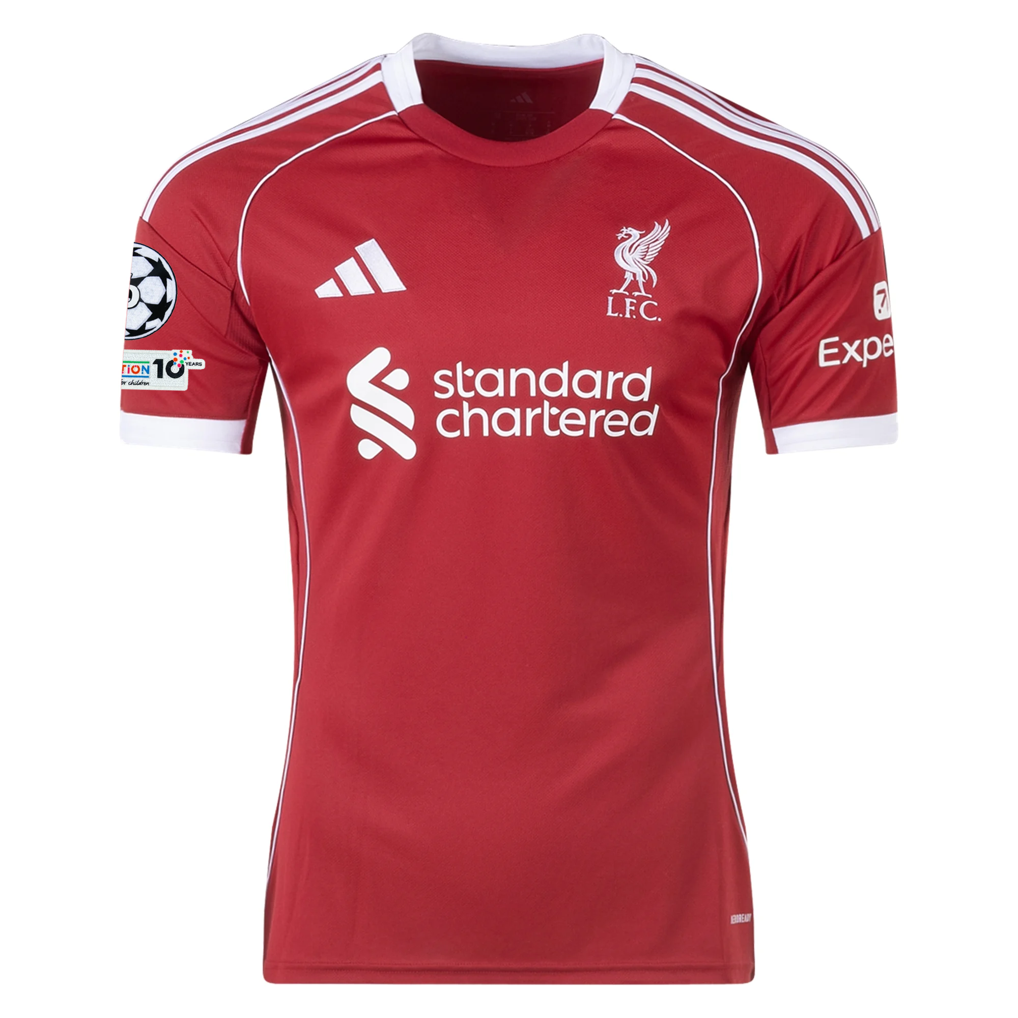 adidas Men's Liverpool Szoboszlai Home Jersey 25/26 w/ Champions League Patches (Strawberry Red)