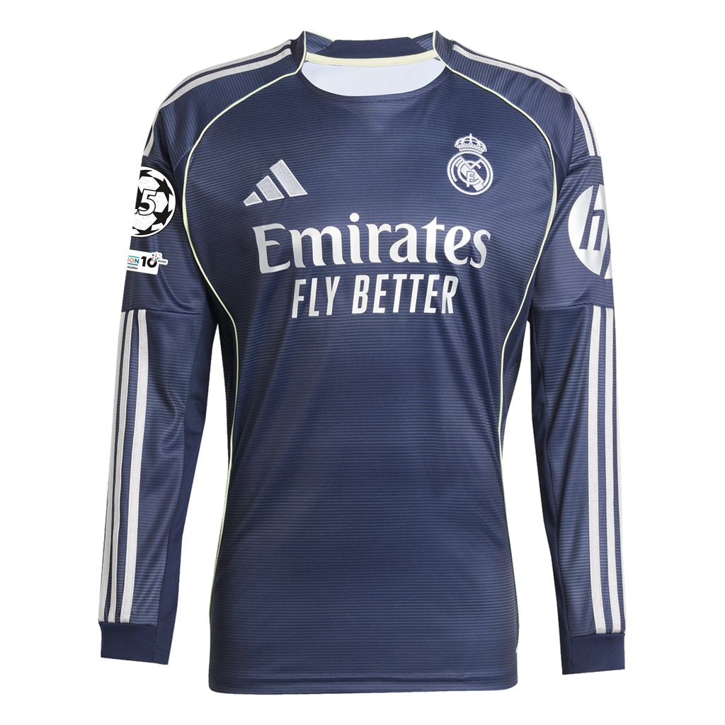 adidas Real Madrid Arda Guler Long Sleeve Away Jersey w/ Champions League Patches 25/26 (Legend Ink)