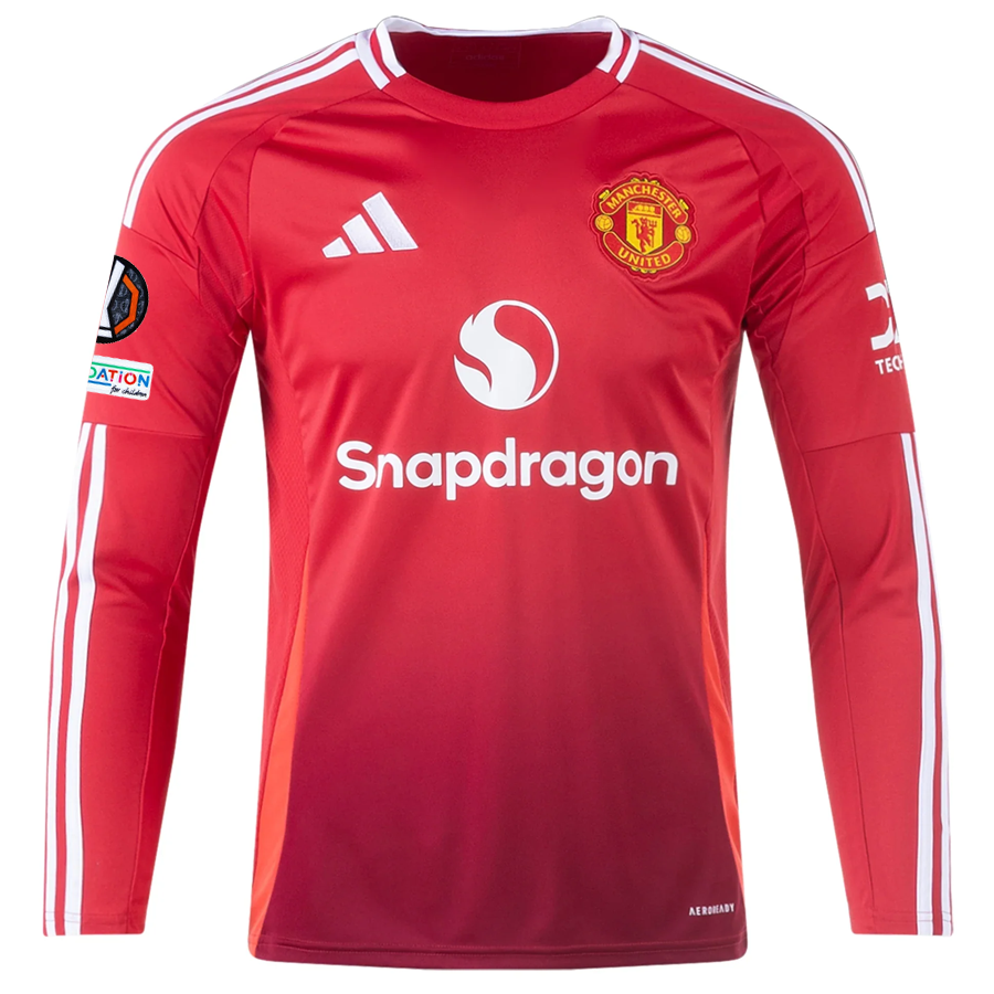adidas Manchester United Mason Mount Long Sleeve Home Jersey w/ Europa League Patches 24/25 (Red)