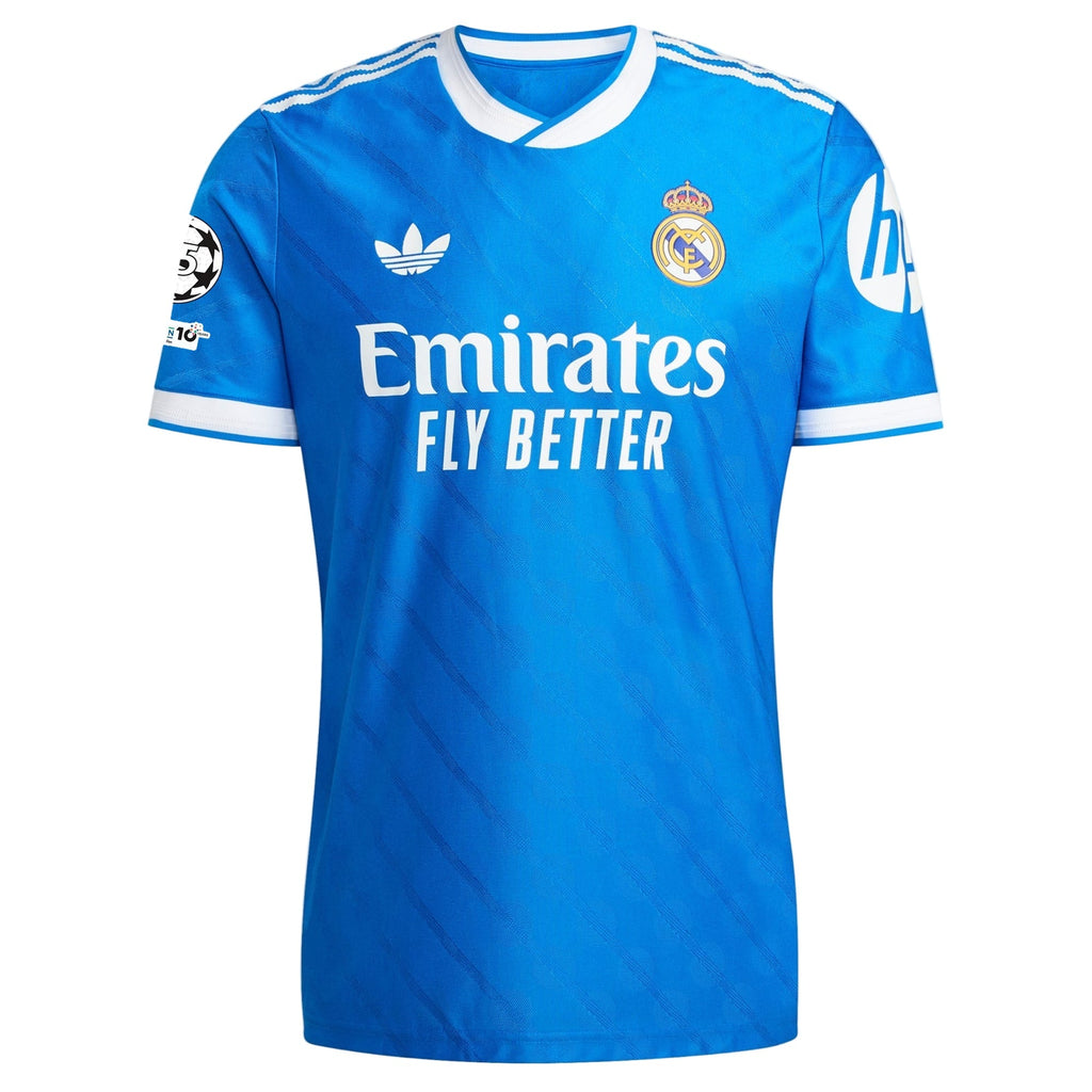 adidas Men's Valvarde Real Madrid 25/26 Authentic Third Jersey w/ Champions League Patches (Blue)