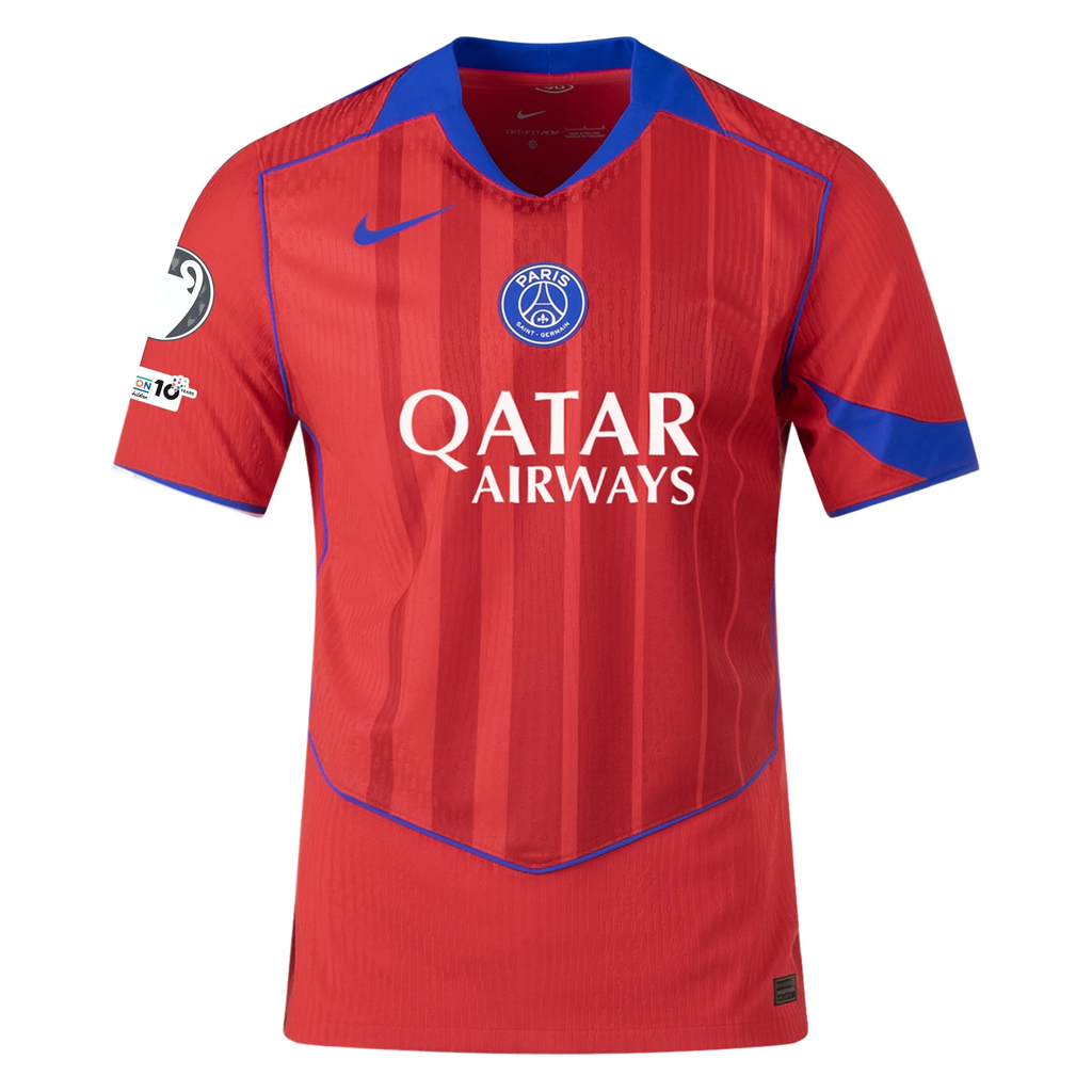 Nike Men's Paris Saint-Germain Authentic Archaf Hakimi Third Jersey w/ Champions League Patches 25/26 (Sport Red/Hyper Royal)