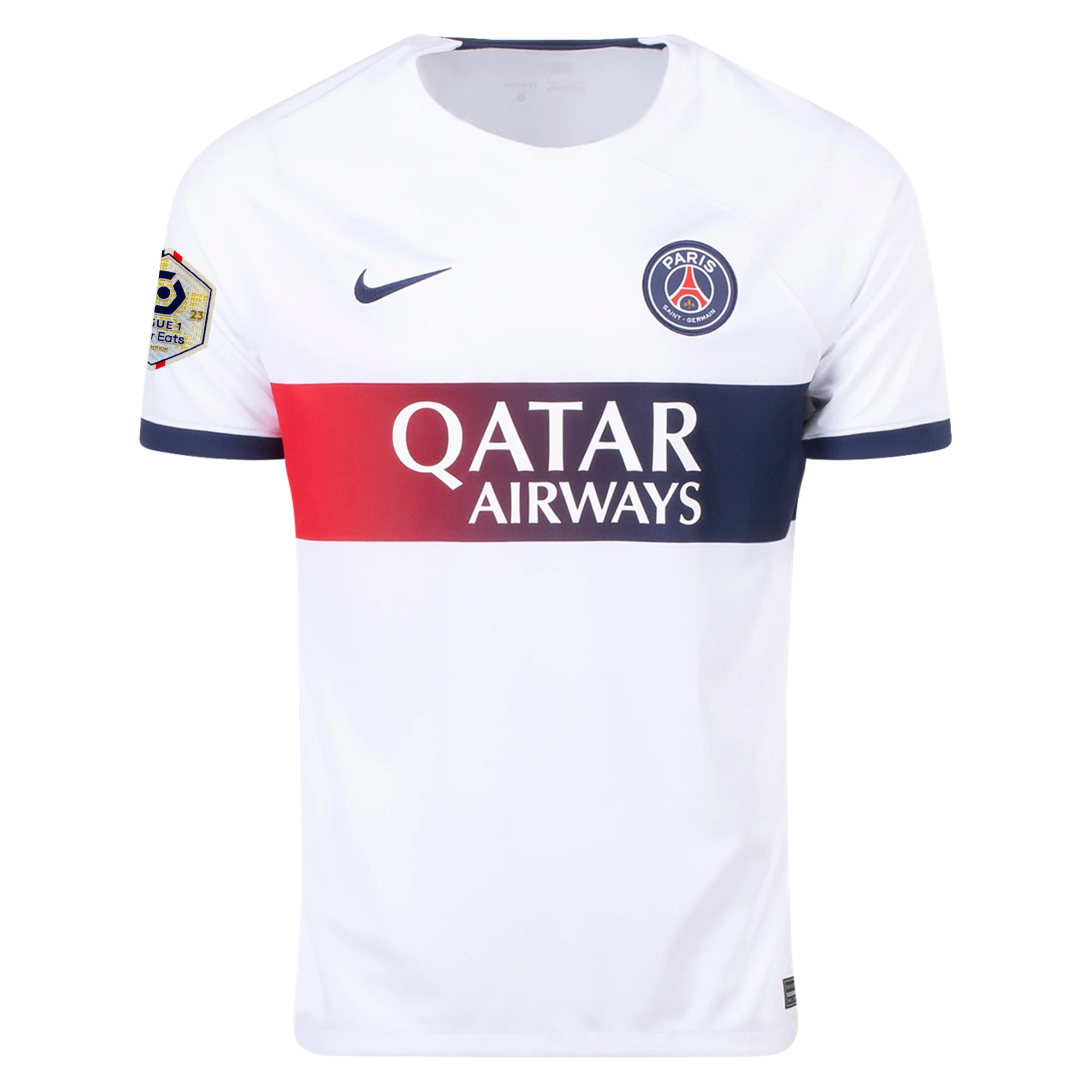 Nike Paris Saint-Germain Marquinhos Away Jersey w/ Ligue 1 Patch 23/24 (White/Midnight Navy)