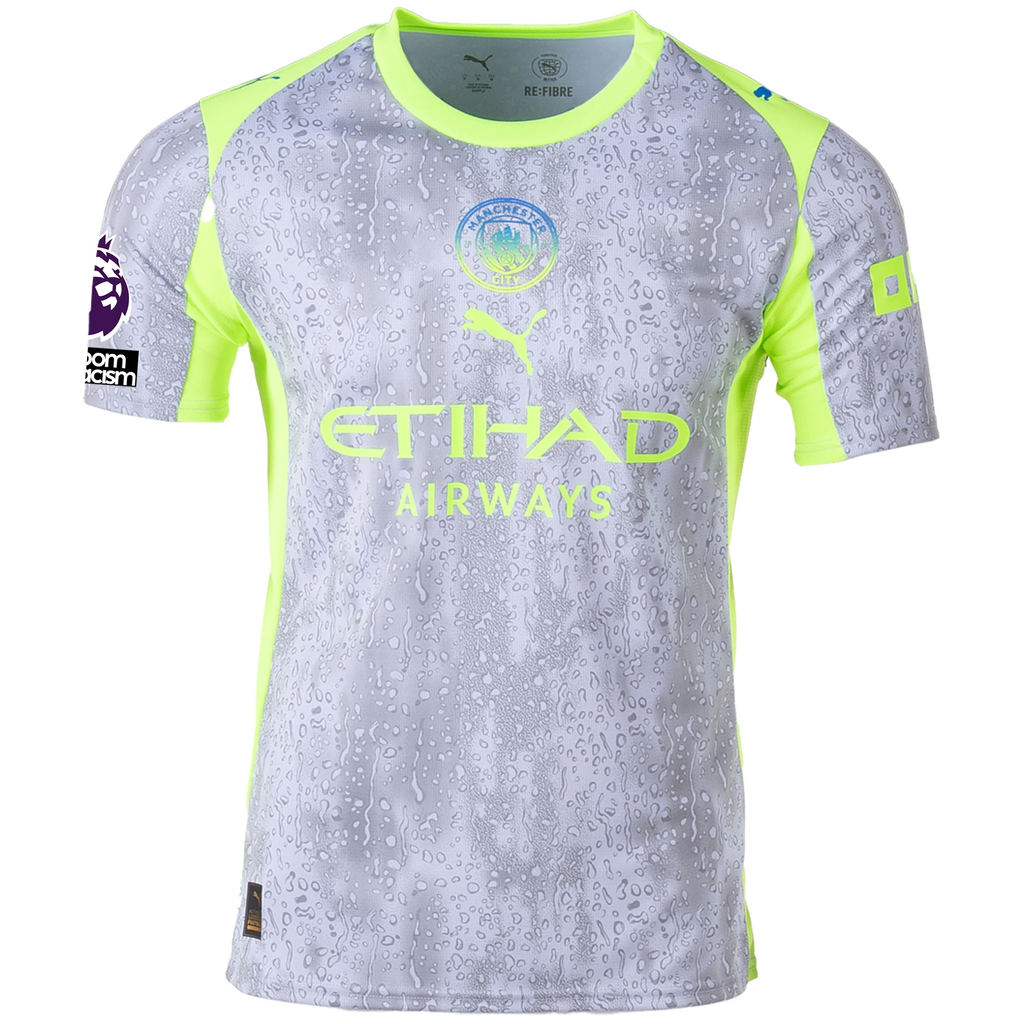 Puma Men's Manchester City Stones Third Jersey w/ EPL + No Room For Racism Patches 25/26 (Cool Weather/Pro Green)